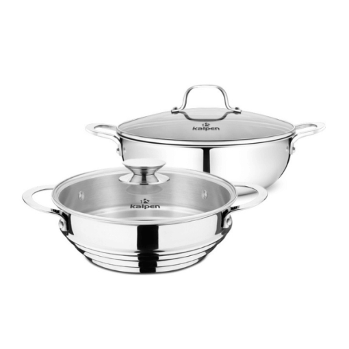 Chảo Xào Inox 304 Đúc Liền Kèm Xửng Hấp Size 28cm