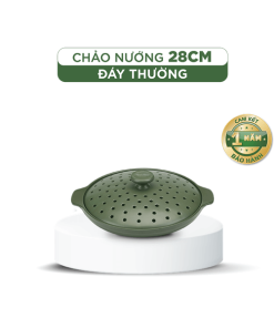 Chảo nướng dưỡng sinh 28 cm + nắp có lỗ - HealthyCook - Xanh Rêu