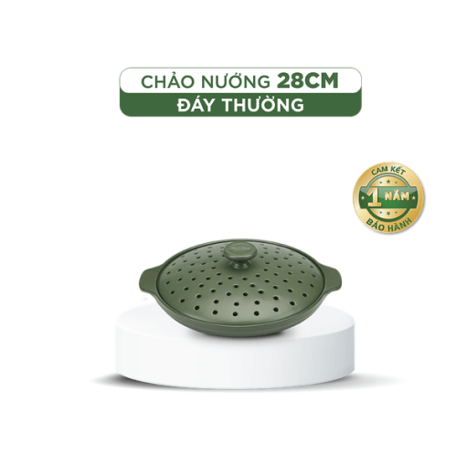 Chảo nướng dưỡng sinh 28 cm + nắp có lỗ - HealthyCook - Xanh Rêu