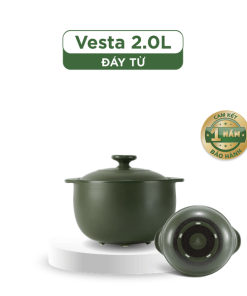 Nồi dưỡng sinh Vesta (Nồi tròn cao) 2.0 L + nắp (CK) (bếp từ) - Xanh Rêu