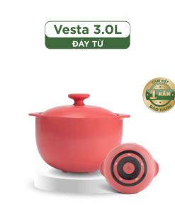 Nồi dưỡng sinh Vesta (Nồi tròn cao) 3.0 L + nắp (CK) (bếp từ) - Màu Đỏ 2