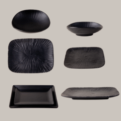 Bộ Bát Đĩa Nhám Màu Đen Melamine Fataco: Nét Độc Đáo và Mạnh Mẽ Cho Không Gian Ẩm Thực Hiện Đại