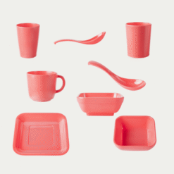 Bộ Bát Đĩa Vuông Màu Hồng Dâu Melamine Fataco 800x800