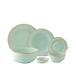 Bộ đồ ăn 30 sản phẩm - Cordon - Men Ngọc Sương Mờ (Trang trí Vàng) DCNH (2)