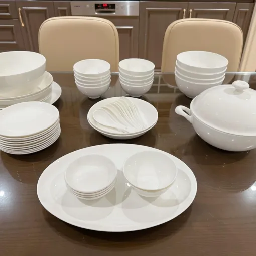 Bộ Bát Đĩa Sứ Trắng Trơn