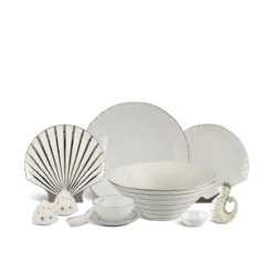 Bộ đồ ăn 6 người Âu-Á 47 sản phẩm - Ngọc Biển IFP - Chỉ Bạch Kim DCNH