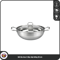 Nồi lẩu inox 3 đáy nắp kiếng 26 cm
