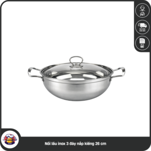 Nồi lẩu inox 3 đáy nắp kiếng 26 cm