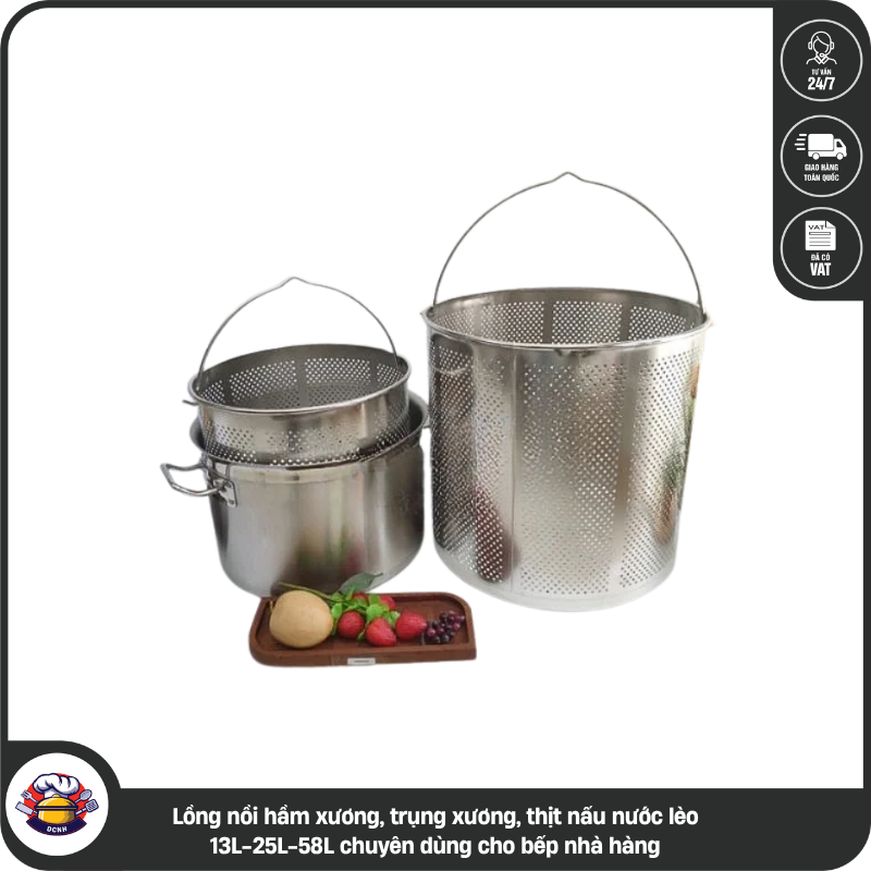 Lồng nồi hầm xương, trụng xương, thịt nấu nước lèo 13L-25L-58L chuyên dùng cho bếp nhà hàng